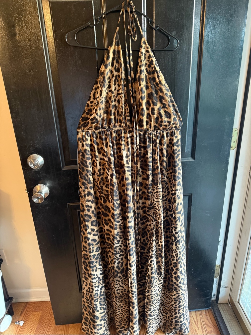 Lulus Dress Women’s Large Leopard Print Halter Open Back Long